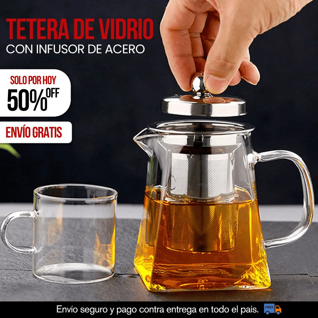 TETERA DE VIDRIO CON INFUSOR DE ACERO