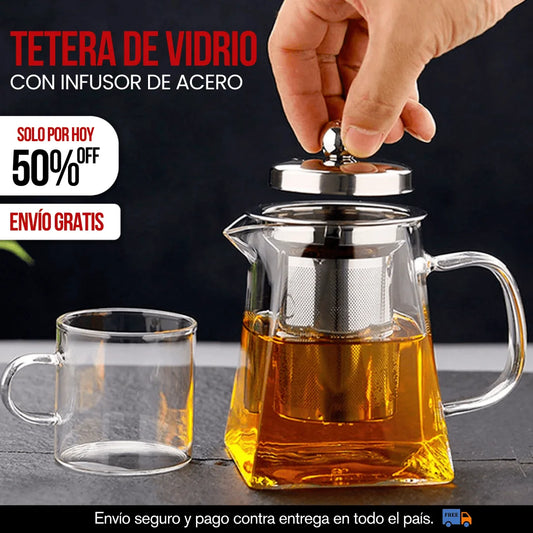 TETERA DE VIDRIO CON INFUSOR DE ACERO