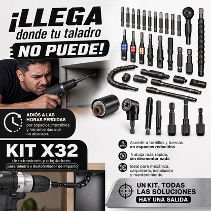 KIT X 32 LLAVES EXTENSORAS PARA TALADROS Y DESTORNILLADORES DE IMPACTO