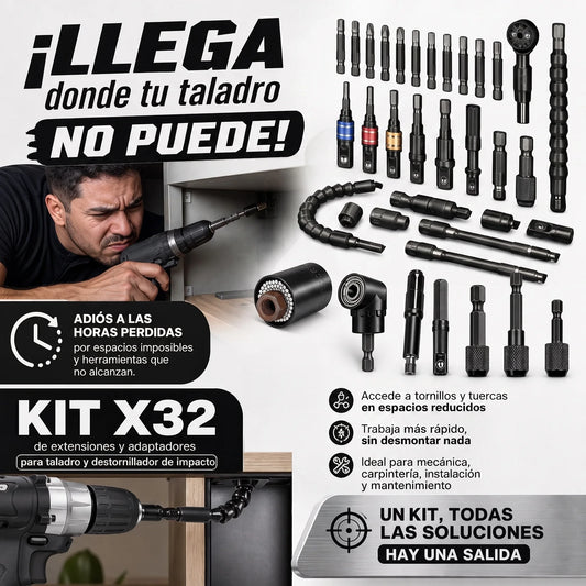 KIT X 32 LLAVES EXTENSORAS PARA TALADROS Y DESTORNILLADORES DE IMPACTO