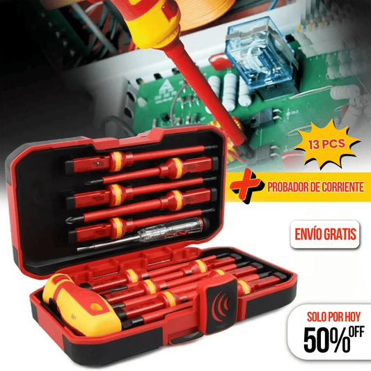 PACK X 13 DESTORNILLADORES DIELÉCTRICOS + PROBADOR DE CORRIENTE
