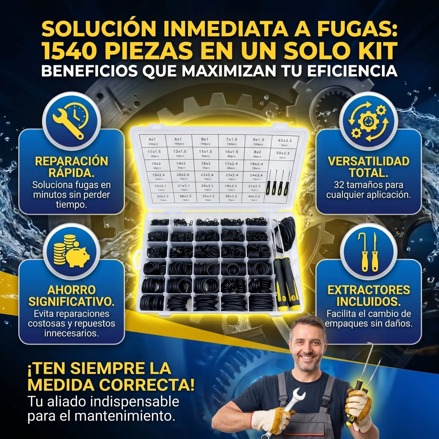 KIT X 1540 DE EMPAQUES TIPO O-RING + GANCHOS EXTRACTORES PICK & HOOK