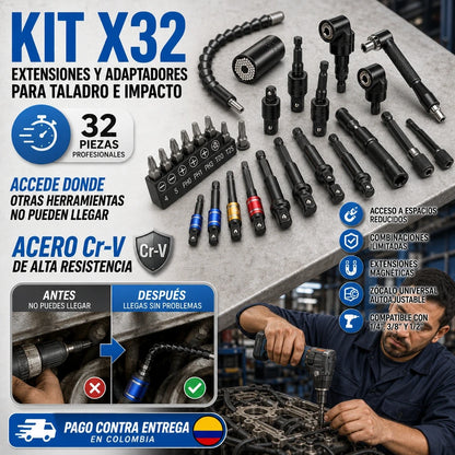 KIT X 32 LLAVES EXTENSORAS PARA TALADROS Y DESTORNILLADORES DE IMPACTO