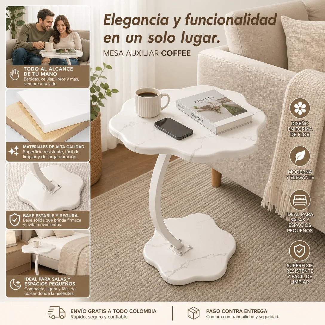 MESA AUXILIAR COFFEE EN FORMA DE FLOR
