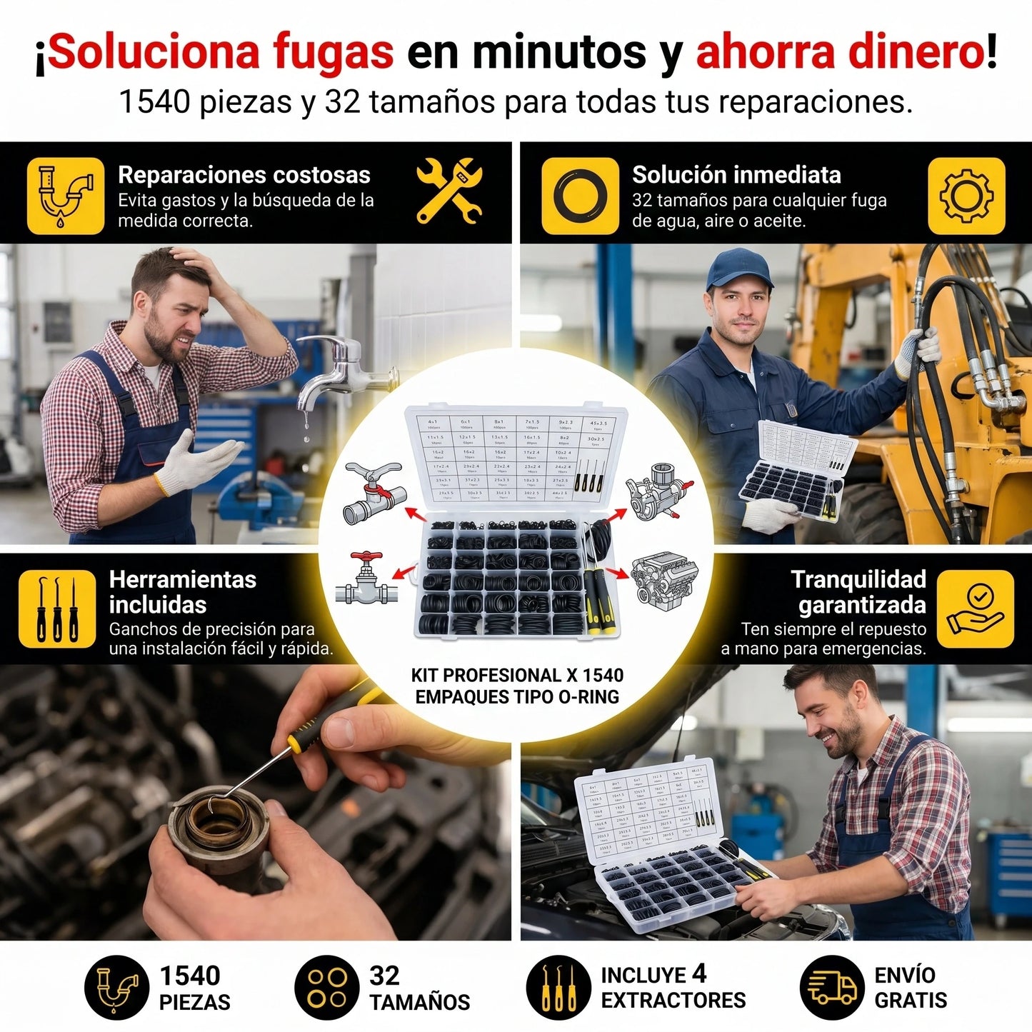 KIT X 1540 DE EMPAQUES TIPO O-RING + GANCHOS EXTRACTORES PICK & HOOK