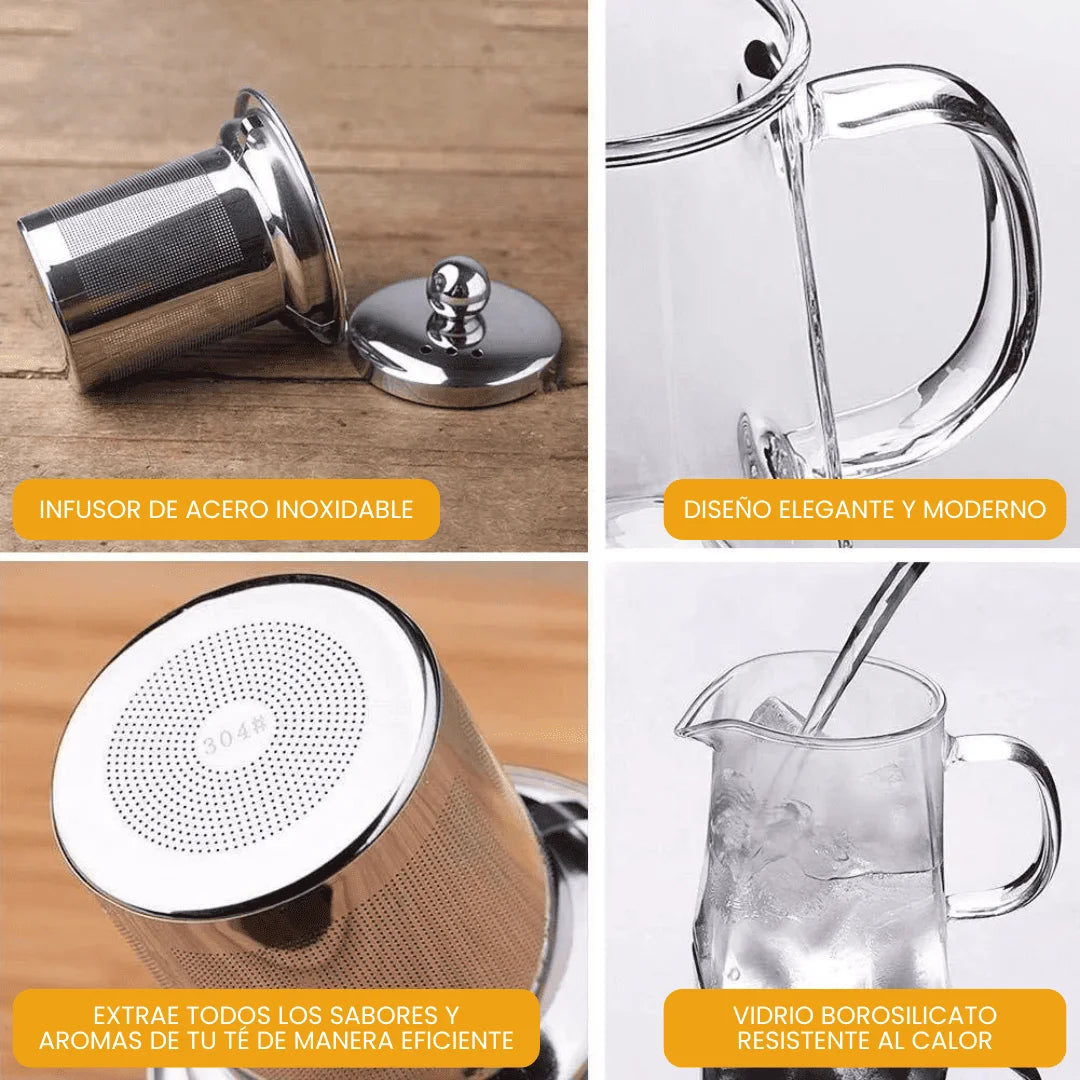 TETERA DE VIDRIO CON INFUSOR DE ACERO