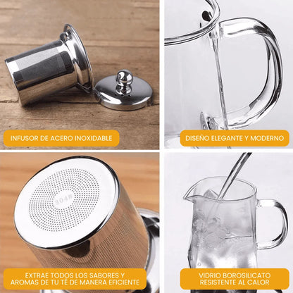 TETERA DE VIDRIO CON INFUSOR DE ACERO