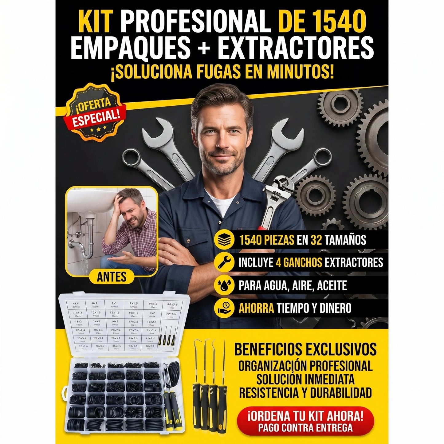 KIT X 1540 DE EMPAQUES TIPO O-RING + GANCHOS EXTRACTORES PICK & HOOK